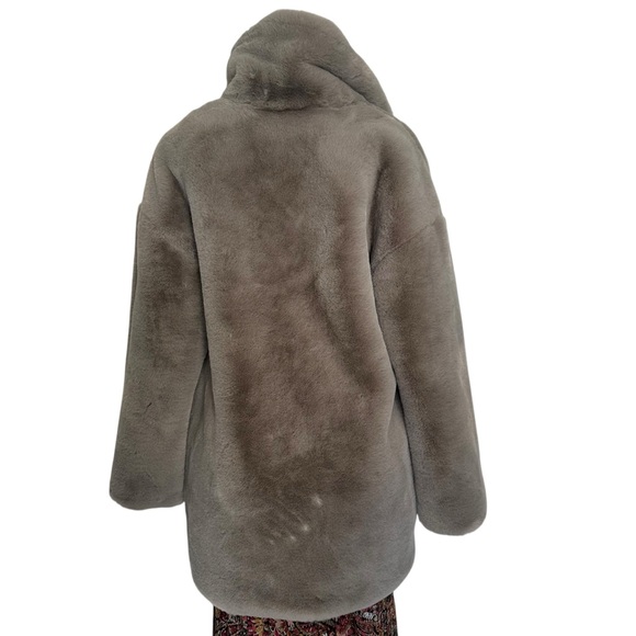 NWT Zara faux fur soft mink oversized gray trench coat jacket size small NEW - Picture 6 of 9